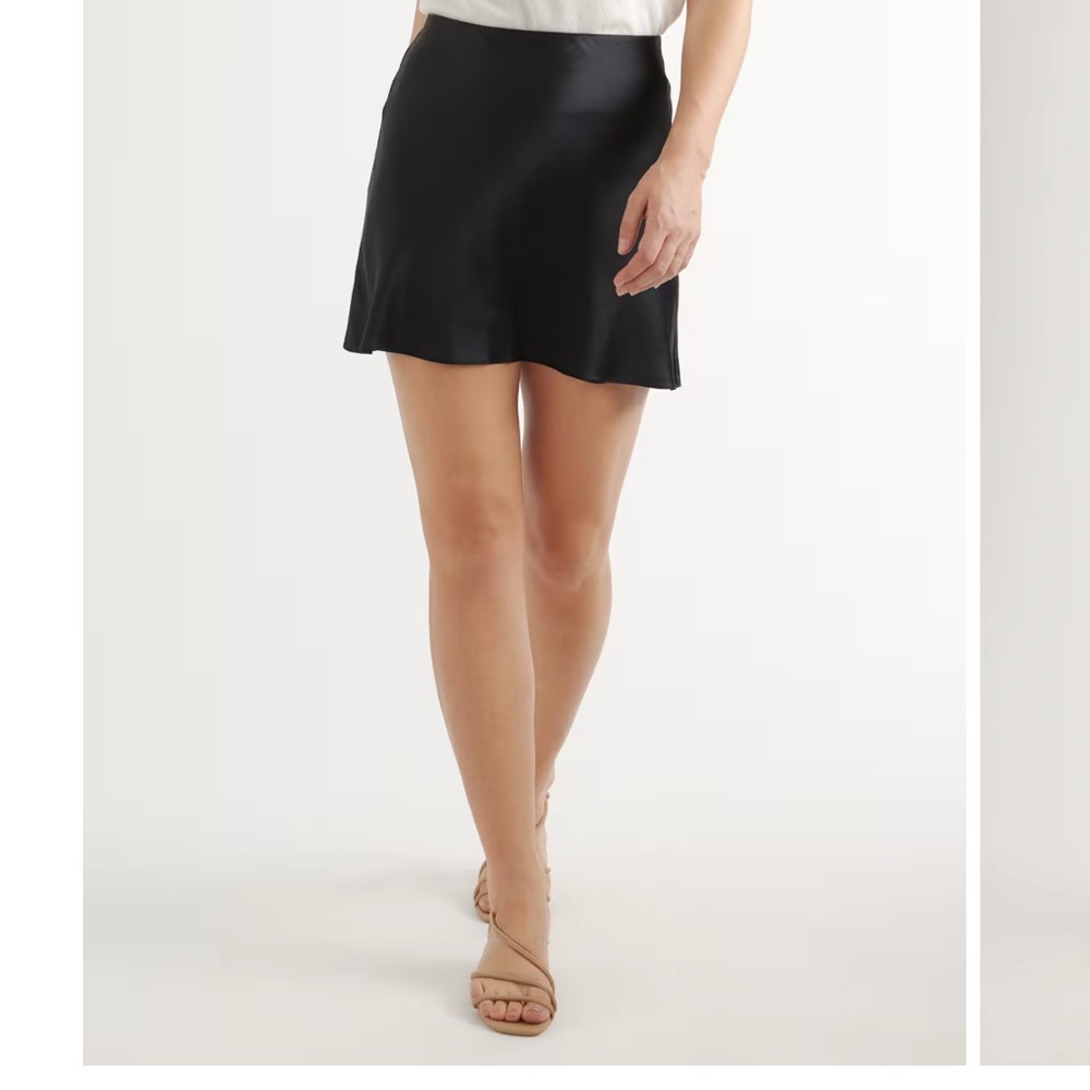 Quince 100% Washable Silk Mini Skirt, Black XS